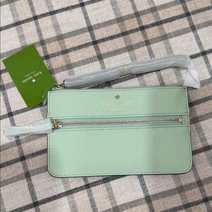 Kate Spade Light Green Wristlet with Gold Accents